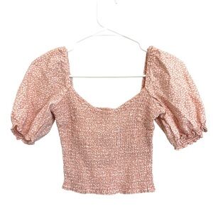 2/$30 Abercrombie & Fitch - Peach Smocked Puff Sleeve Crop Top Blouse XS